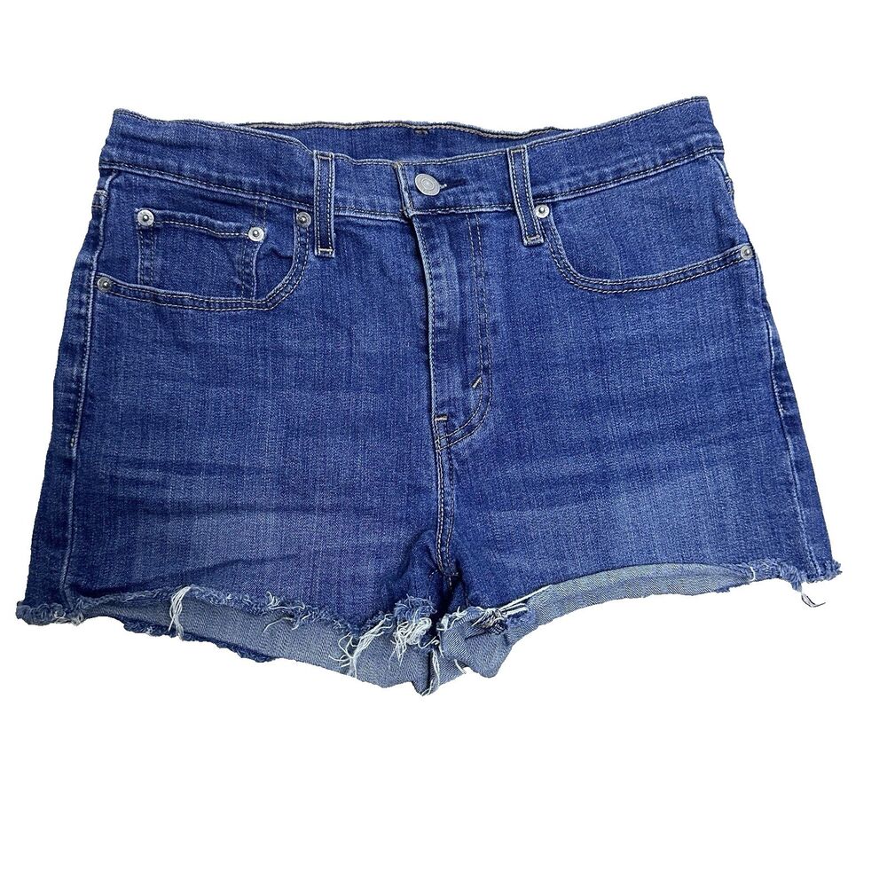 Levis Womens 501 Blue Denim Shorts High Rise Raw Hem Distressed Festival Size 30